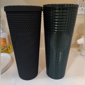 Starbucks Tumbler Bundle Black Matte Studded/ 2021 Green Grid Holiday No Straws